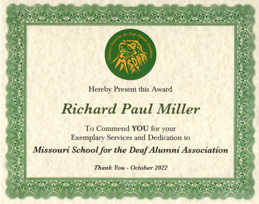 Picture of Richard Paul Miler Certificate